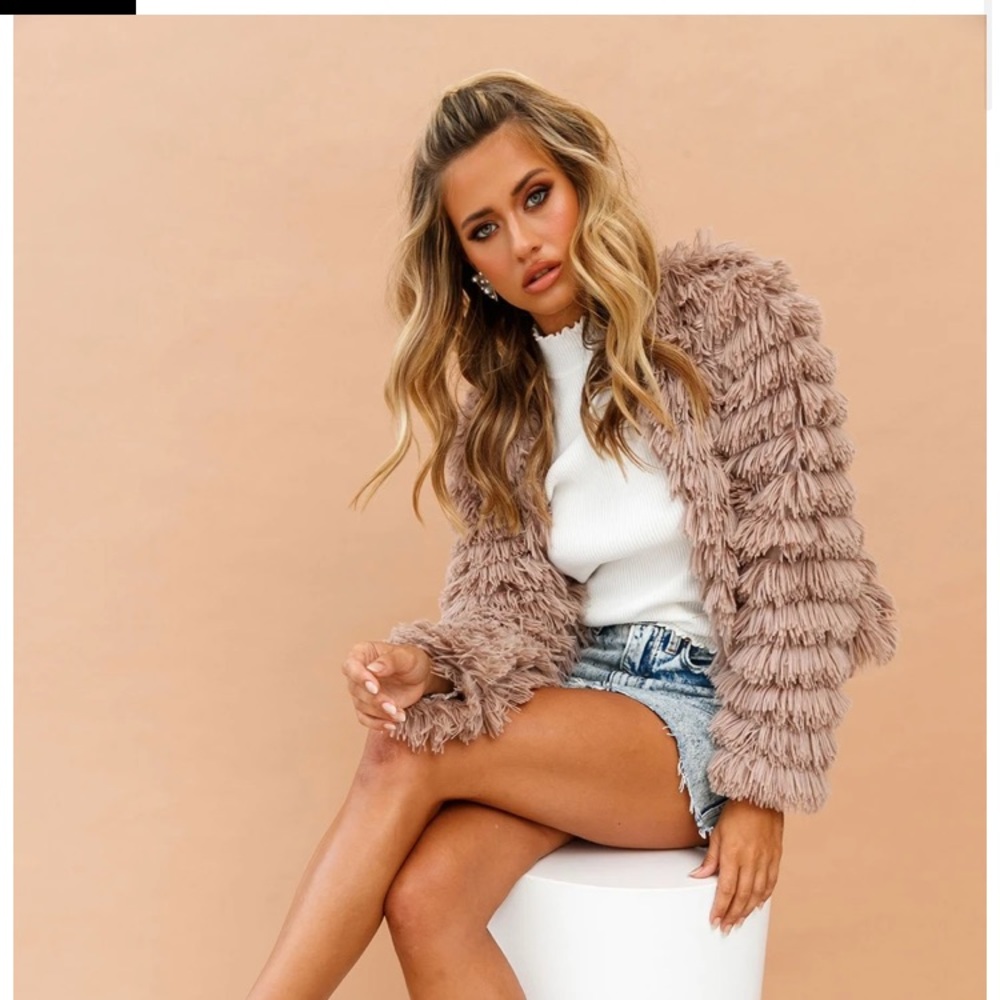 Sage and Page fluffy crop jacket camel small